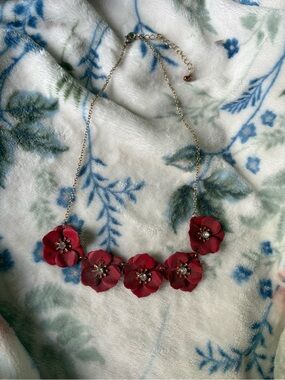 Red Floral Statement Necklace - Brand Unspecified